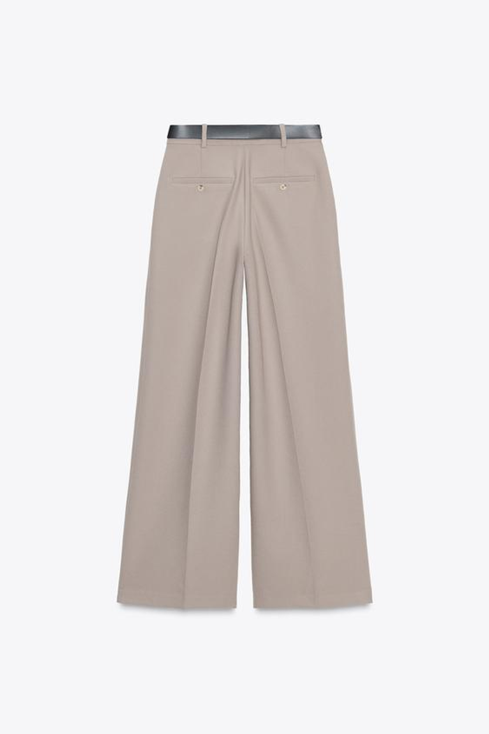 ZARA БРЮКИ ПРЯМОГО КРОЯ С ЗАЩИПАМИ И РЕМНЕМ, СЕРО-БЕЖЕВЫЙ