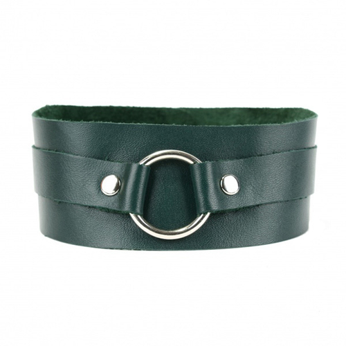 Изумрудный широкий кожаный ошейник с кольцом БДСМ Арсенал Lady's Arsenal Collar Emerald 67007