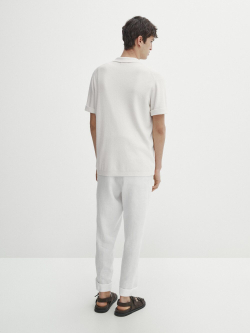 Massimo Dutti Вязаный кардиган с короткими рукавами и пуговицами, натуральный, кремовый