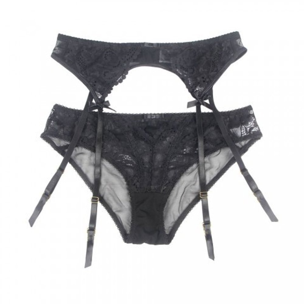 Трусики и пояс для чулок с ремешками черные Sexy Exquisite Lace (M-L)