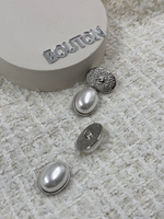 Пуговицы серебристые овальные с крупной жемчужиной