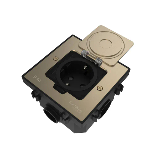 MultiDesk Лючок с розеткой 2К+З, 16А/250В, IP44 с монтажной коробкой для бетонных полов Никель, тип