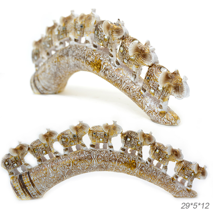 Статуэтка Слоны на бивне с зеркалами стразами узор золотистый стразы цвет белый 29 х 5 х 12 см