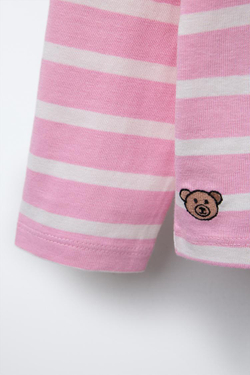 ZARA ЛОНГСЛИВ ИЗ ПЛОТНОГО ТРИКОТАЖА В ПОЛОСКУ С ВЫШИВКОЙ, РОЗОВЫЙ