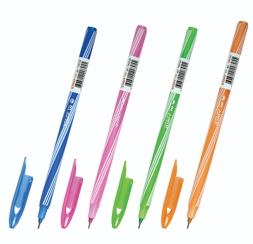 Ручка шарик. узел 0,6мм. линия 0,3мм. "Candy neon" синяя, корпус цветной в ассорт. (STAFF)