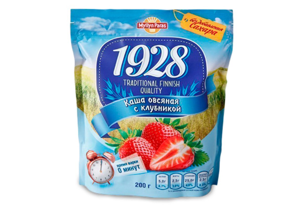 Овсяная каша Myllyn Paras с клубникой и сахаром, 200г