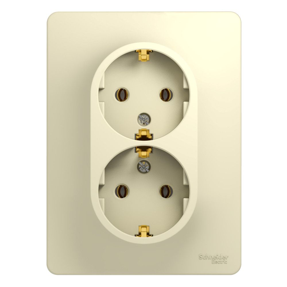 Schneider Electric Glossa Бежевый Розетка 2-местная с заземляющими контактами , в сборе с рамкой IP20 скрытая установка GSL000224