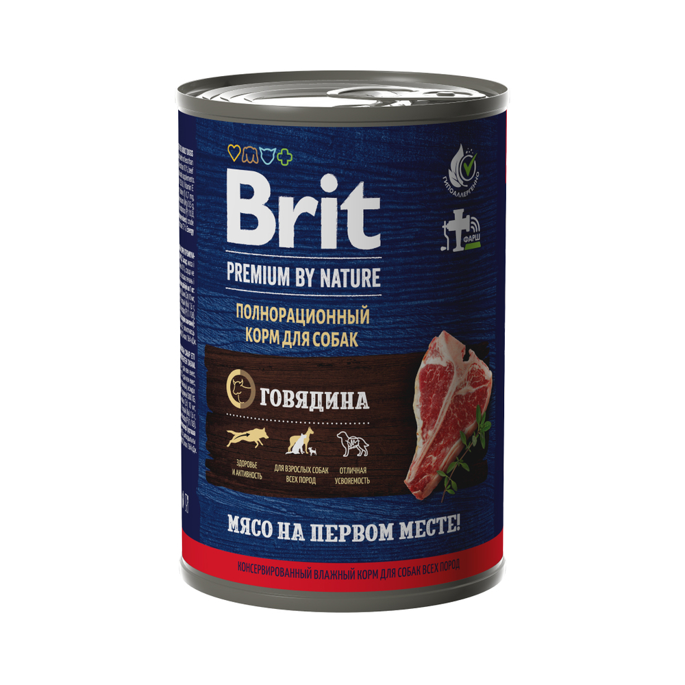 Консервы BRIT PREMIUM BY NATURE dog говядина для взрослых собак всех пород 6х410г