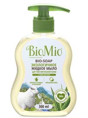 Мыло жидкое с гелем алоэ-вера, для чувствительной кожи BioMio, 300 мл