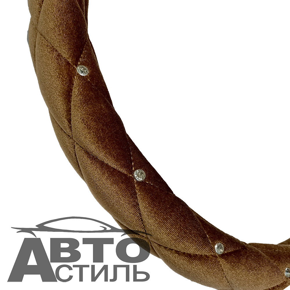 Оплетка на руль круглая Coolpart DIAMOND (37*38) ромб ткань коричневый СТРАЗЫ F6068BR