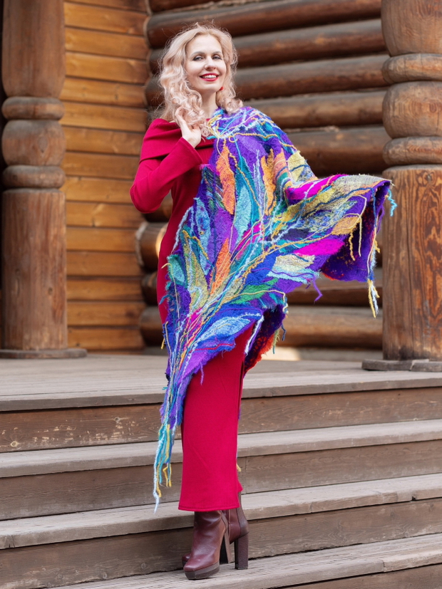 Шаль "Перо Жар-Птицы лиловый"