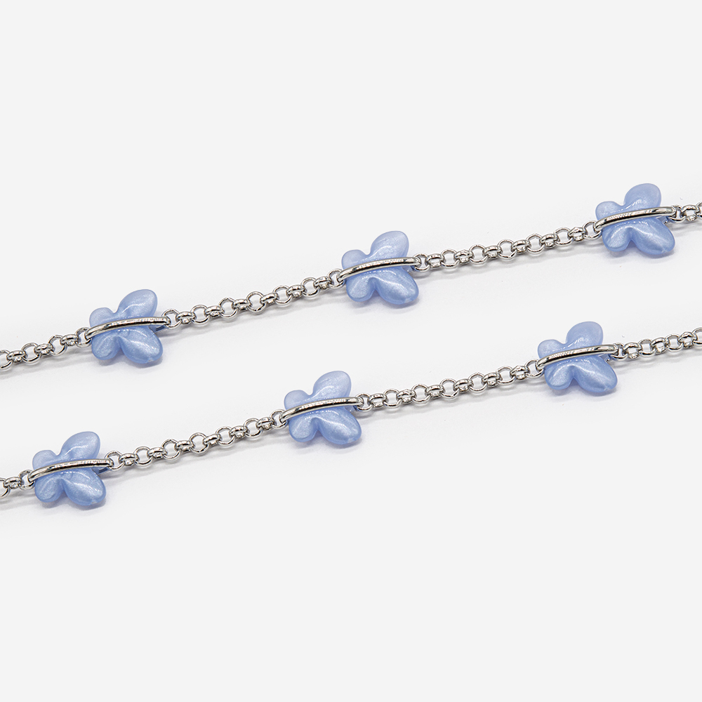 Цепь "Голубые Бабочки", звено 2,5мм, родирование