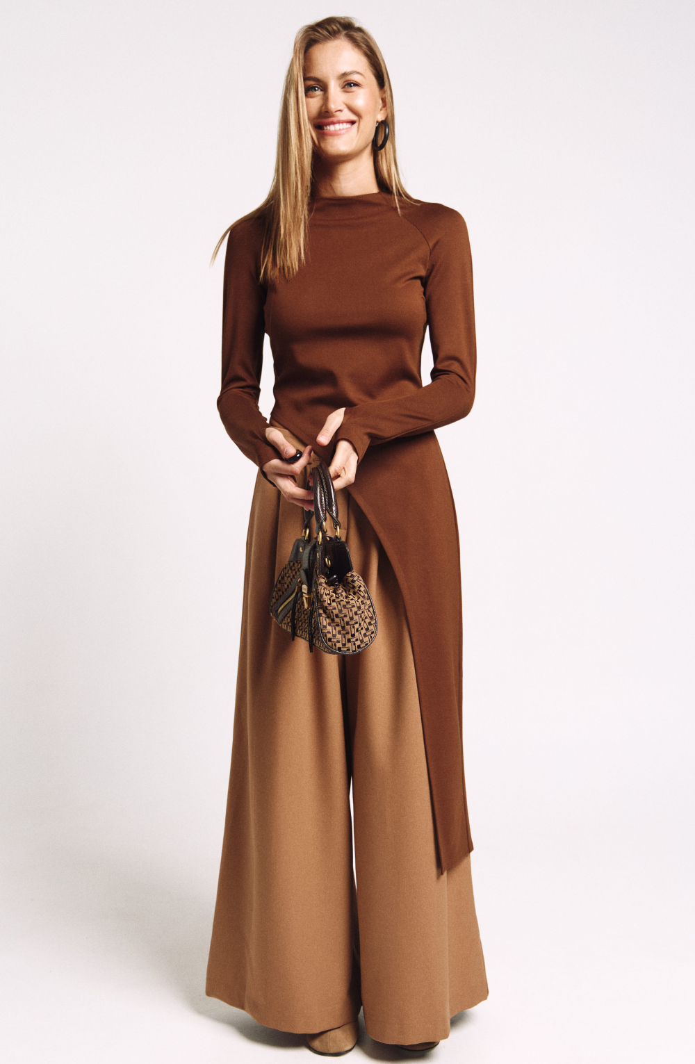 Лонгслив асимметричный 1239 корица