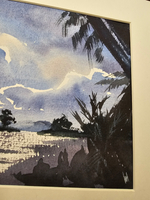 Картина авторская акварельная в паспарту 21*30 см на стену для интерьера "В окружении пальм"