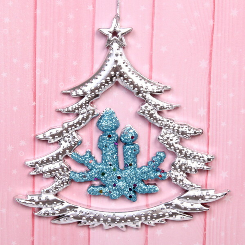 Украшение новогоднее «Ёлочка со свечами» 17*17 см, Серебро