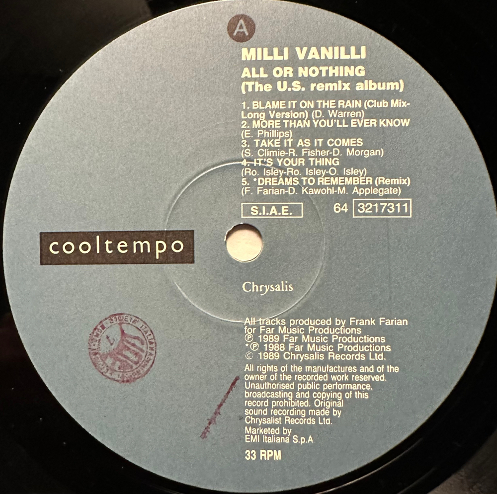 Milli Vanilli - All Or Nothing (Швеция 1989г.)