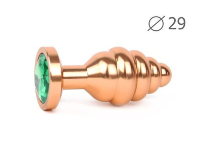 Коническая ребристая золотистая анальная втулка с зеленым кристаллом - 7,1 см. (Цвет: зеленый)