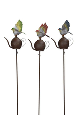 Декор на штекере "Птичка на чайнике" в ассортименте 20x15xH106,5см Металл