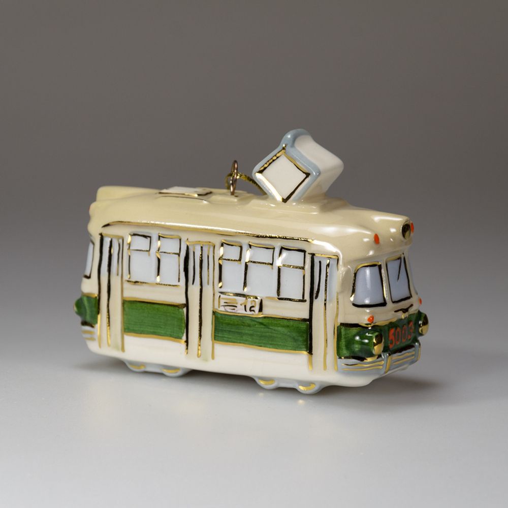 Фарфоровая ёлочная игрушка Трамвай