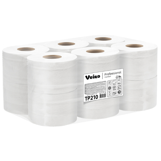 Туалетная бумага в рулонах с центральной вытяжкой Veiro Professional Comfort белая двухслойная (6 рулонов по 215 м)