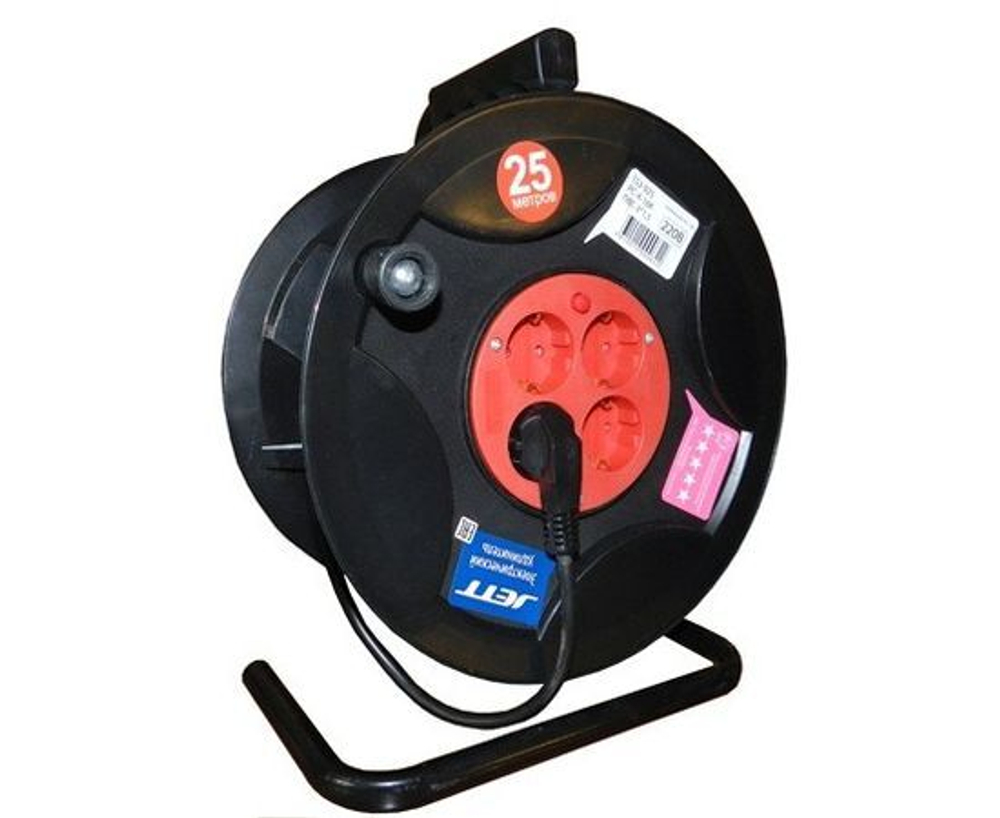 Удлинитель силовой на пластиковй катушке ПВС 3х1.5 4 розетки 25м 16A земля 153-925 Jett