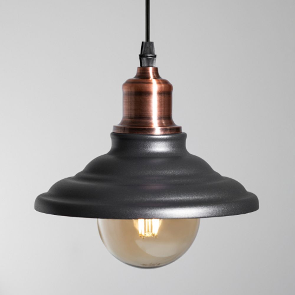 Светильник подвесной ЭРА PL4 BK/RC под лампу E27 высота плафона 80мм подвеса 800мм черный/медь | Подвесы в стиле LOFT