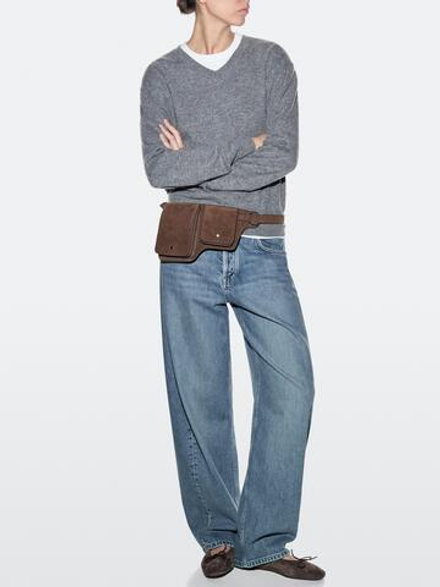 Massimo Dutti Поясная сумка из замши с двумя отделениями, норка