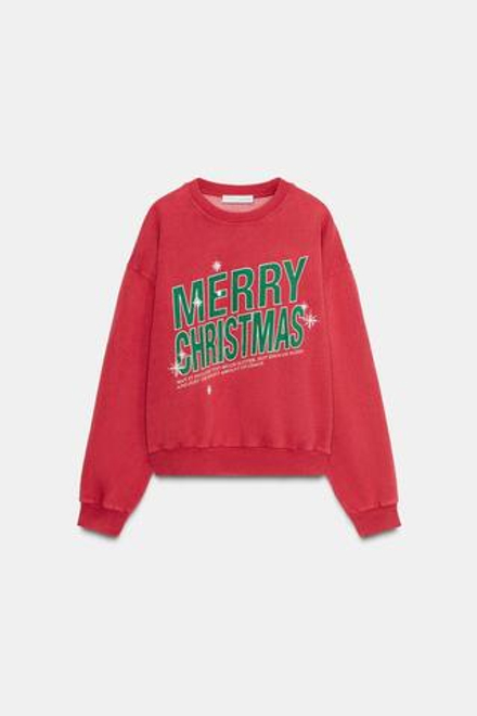 ZARA НОВОГОДНЯЯ ТОЛСТОВКА ОВЕРСАЙЗ, СВЕТЛО-ГРАНАТОВЫЙ