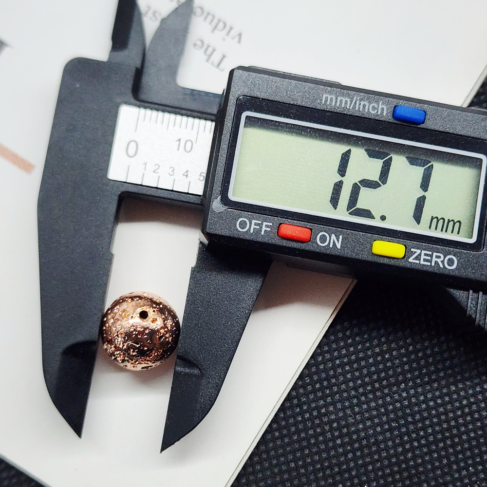 Лава натуральная, бусины метализированные, цвет розовое золото, луна, 12мм, штучно