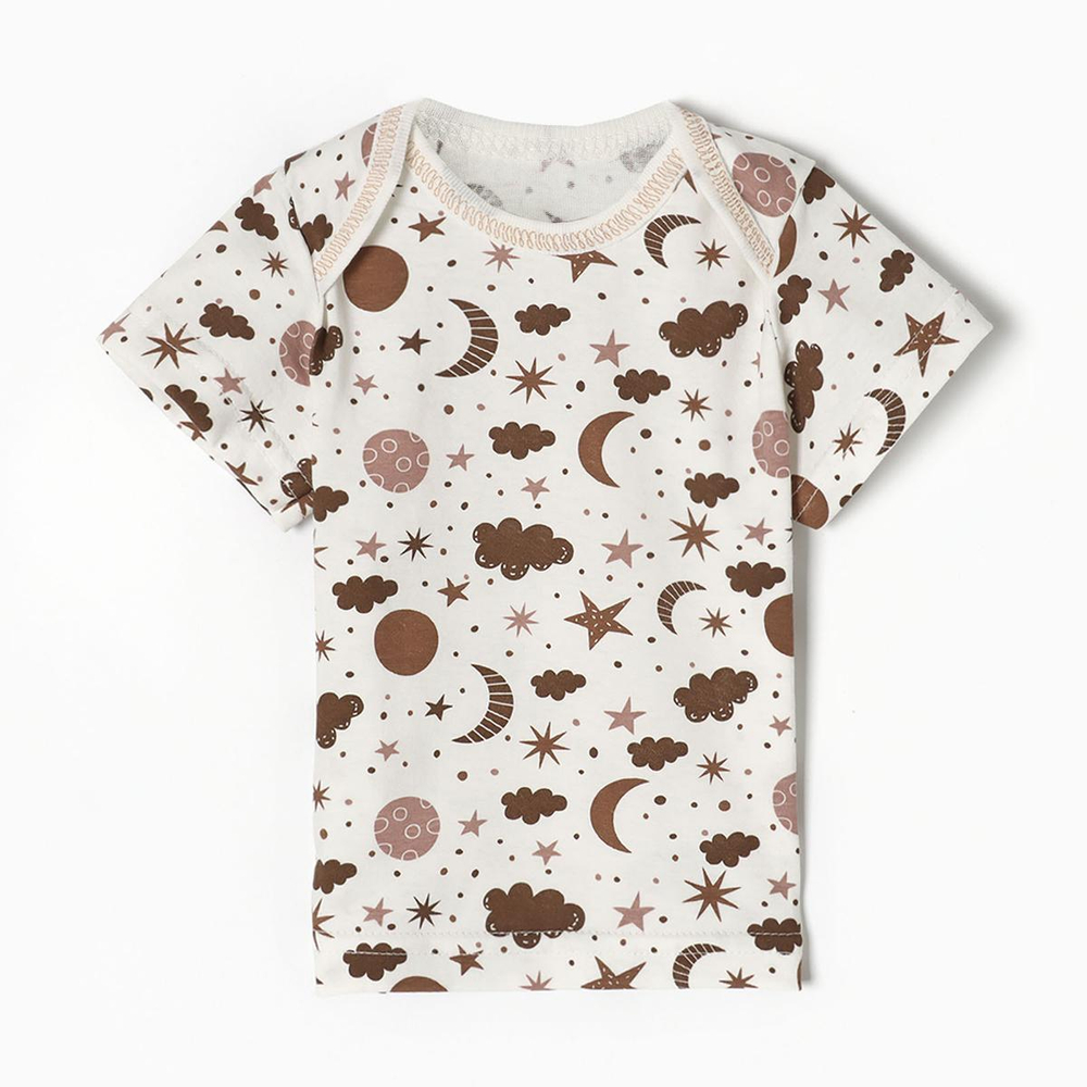 Фуфайка (футболка) детская цвет молочный/звезды р. 74 10243044 (Юниор Текстиль), 1 шт.