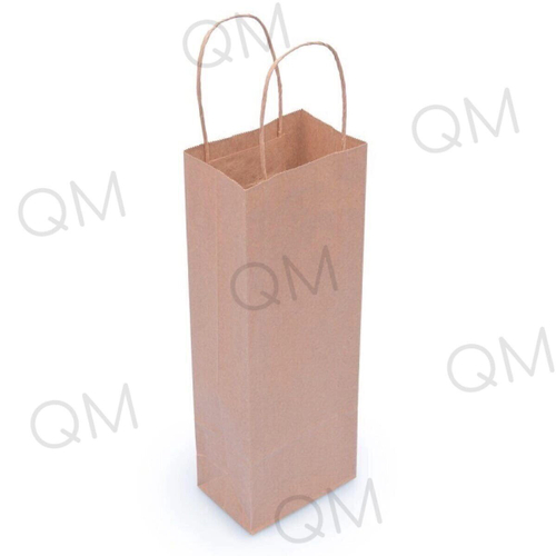 Крафт пакет для бутылки с кручеными ручками и прямоугольным дном 120*80*330 мм 115 г/м2, бурый, 50шт
