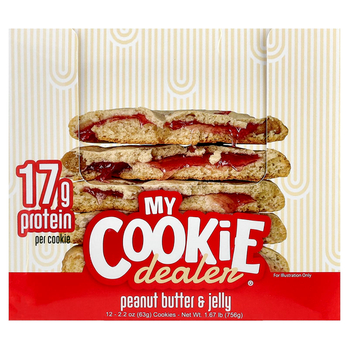My Cookie Dealer Protein, протеиновое печенье, арахисовая паста и желе, 12 шт. по 63 г (2,2 унции)