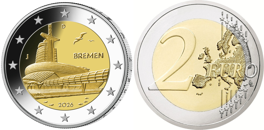 Германия 2 евро, 2026 Бремен, музей климатических зон