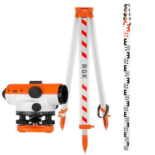 Комплект - оптический нивелир RGK C-20, рейка AMO S5 и штатив RGK S6-N C20S6S5