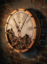 Настенные часы WOODandROOT Automaton Bite 1695 — авторская механическая композиция со шестерёнками в индустриальном стиле лофт