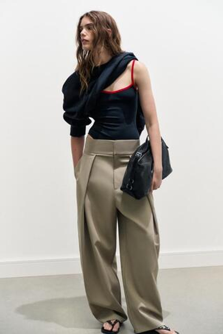 ZARA БРЮКИ BALLOON С ЗАЩИПАМИ, МЯГКИЙ ЗЕЛЕНЫЙ