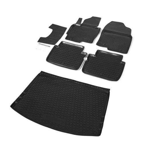 Коврики в салон и багажник автомобиля (комплект) Rival для Mazda CX-5 I поколение 2011-2017, полиуретан, с крепежом, 6 частей, K13803001-3