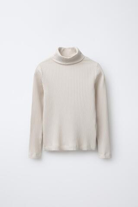 ZARA ФУТБОЛКА В РУБЧИК С ВОРОТНИКОМ-СТОЙКОЙ, ЭКРЮ