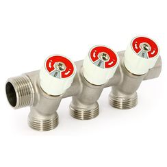 Коллектор Uni-Fitt НВ 1х3 вых 3/4 ЕК 40 мм с вентилями, никелированный