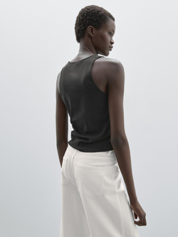 Massimo Dutti Топ с горловиной халтер и заклепками, свинцовый