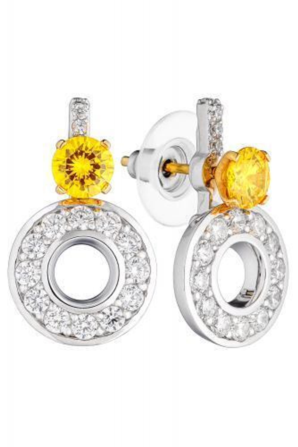 Серьги из серебра со вставками из жёлтого и бесцветных фианитов