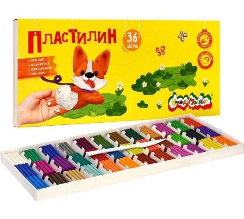 Пластилин 36 цветов, 540 гр, со стеком (Каляка-Маляка)