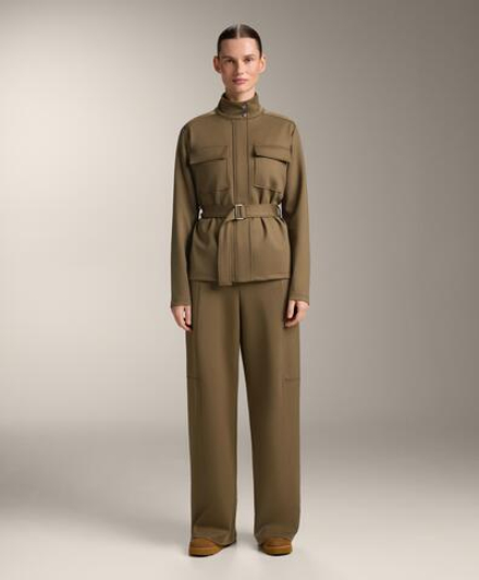 OYSHO Брюки прямого кроя с высокой посадкой и эффектом неопрена, оливково-зеленый