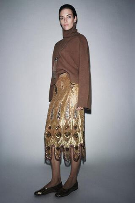 ZARA ЮБКА С ВЫШИВКОЙ — ZW COLLECTION LIMITED EDITION, ЗОЛОТОЙ