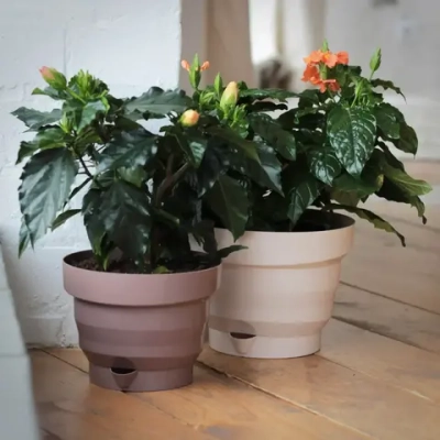 Горшок для цветов пластиковый 1,6л d-17см «Акцент» с поддоном белый