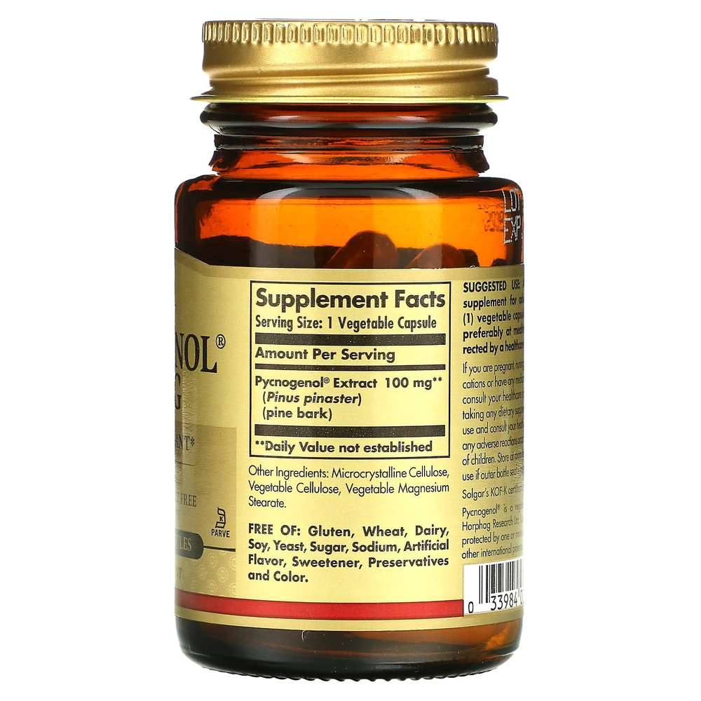 Solgar, Pycnogenol, 100 мг, 30 растительных капсул