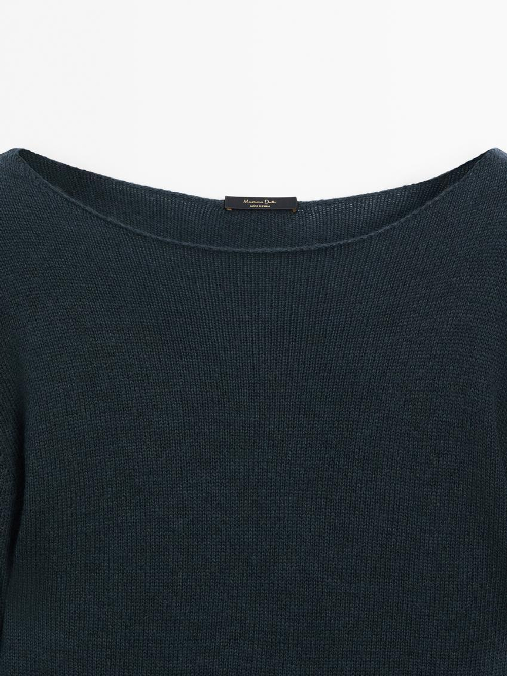 Massimo Dutti Свитер из тонкой шерсти с окантовкой, зеленый