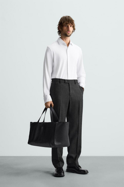 ZARА РУБАШКА ИЗ ЭЛАСТИЧНОЙ РЕЛЬЕФНОЙ ТКАНИ, БЕЛЫЙ