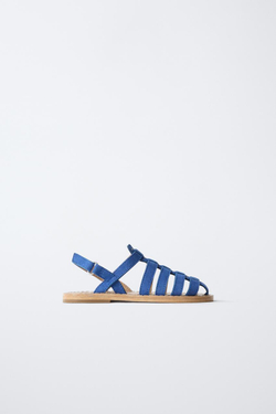ZARA КОЖАНЫЕ САНДАЛИИ С РЕМЕШКАМИ, СИНИЙ