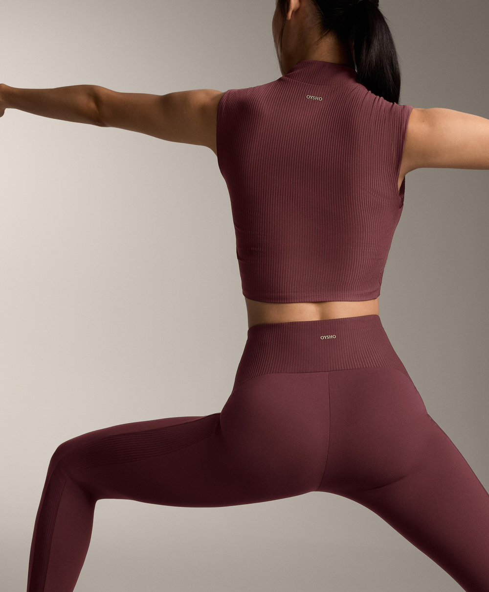 OYSHO Легинсы Comfortlux с высокой талией и отделкой в ​​рубчик длиной до щиколотки, бордовый